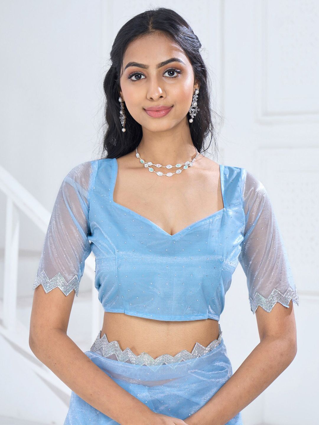 Saree mall Embellished Beads and Stones Organza Saree