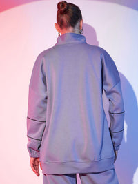 STREET 9 High Neck Half Zipper Fleece Pullover Sweatshirt