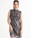 RAREISM High Neck Sleeveless Sequin Embellished Sheath Above Knee Dress