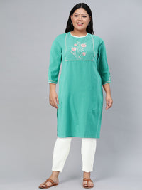 Global Desi Women Cotton Floral Embroidered Kurta