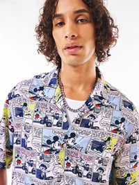Bewakoof Mickey Mouse Graphic Printed Cuban Collar Oversized Shirt
