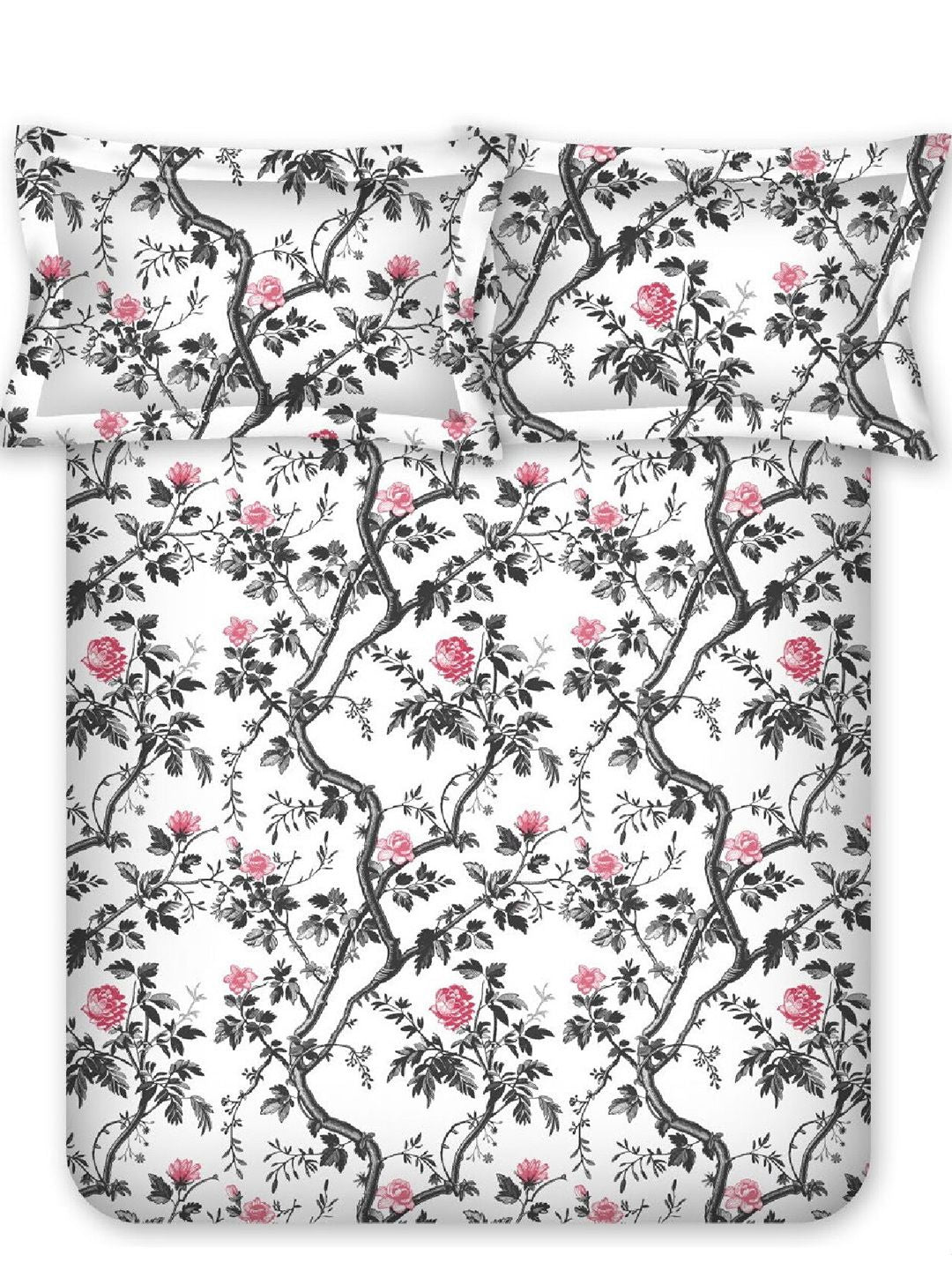 BOMBAY DYEING Allure Grey Floral Cotton 144 TC Fitted Bedsheet Set-1.52 mX1.98 mX30 cm