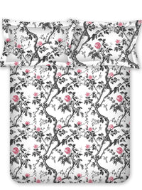 BOMBAY DYEING Allure Grey Floral Cotton 144 TC Fitted Bedsheet Set-1.52 mX1.98 mX30 cm