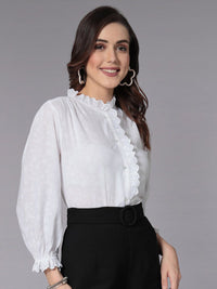 Style Quotient Floral Printed High Neck Cuffed Sleeves Shirt Style Top