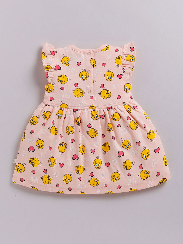 Happy Faces Girls Cotton Printed Flutter Sleeve Fit & Flare Dress
