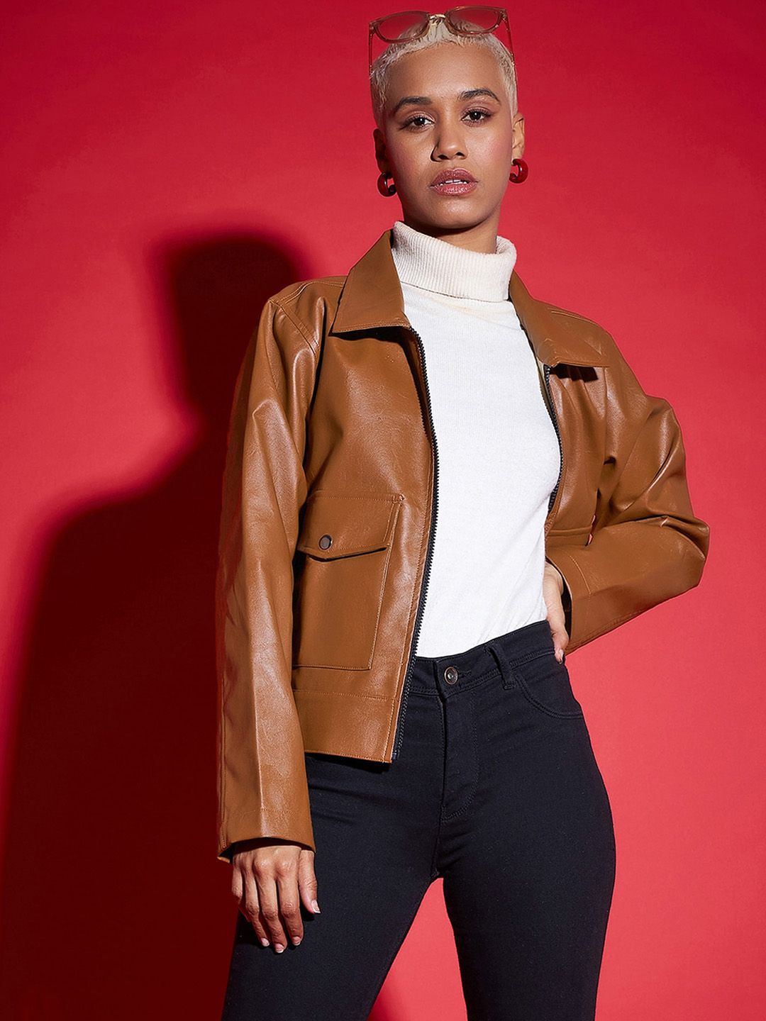 SASSAFRAS Brown Spread Collar Biker Jacket
