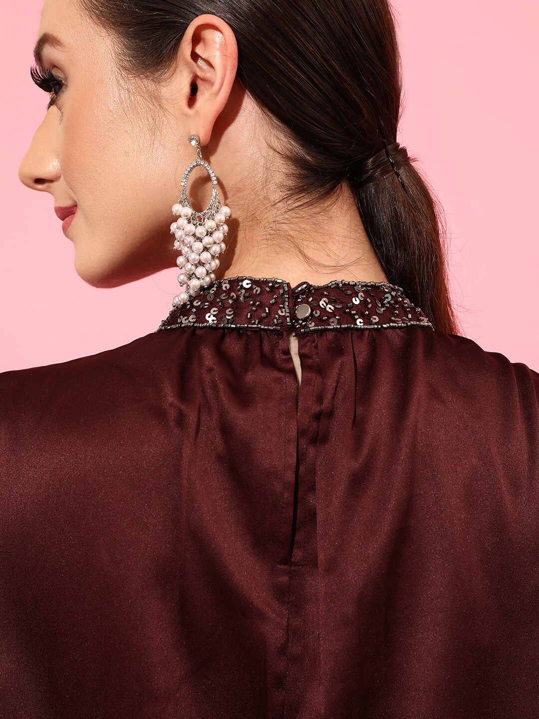 STREET 9 Burgundy Jewel Neck Top