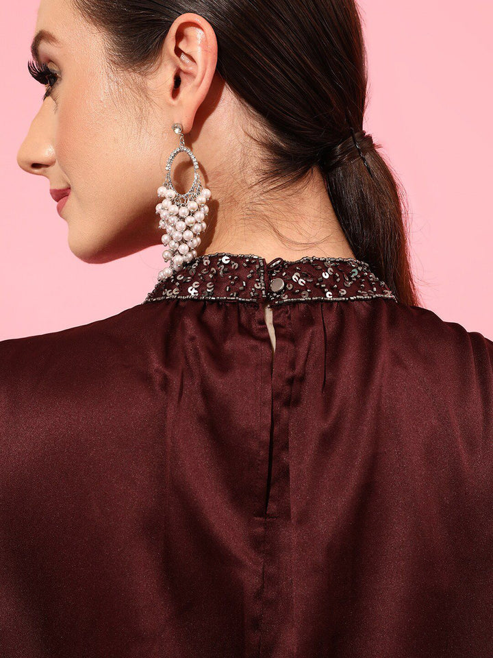STREET 9 Burgundy Jewel Neck Top