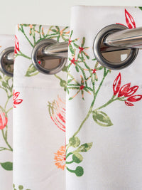 URBAN SPACE Pack of 2 White & Red Floral Printed Room Darkening Long Door Curtain