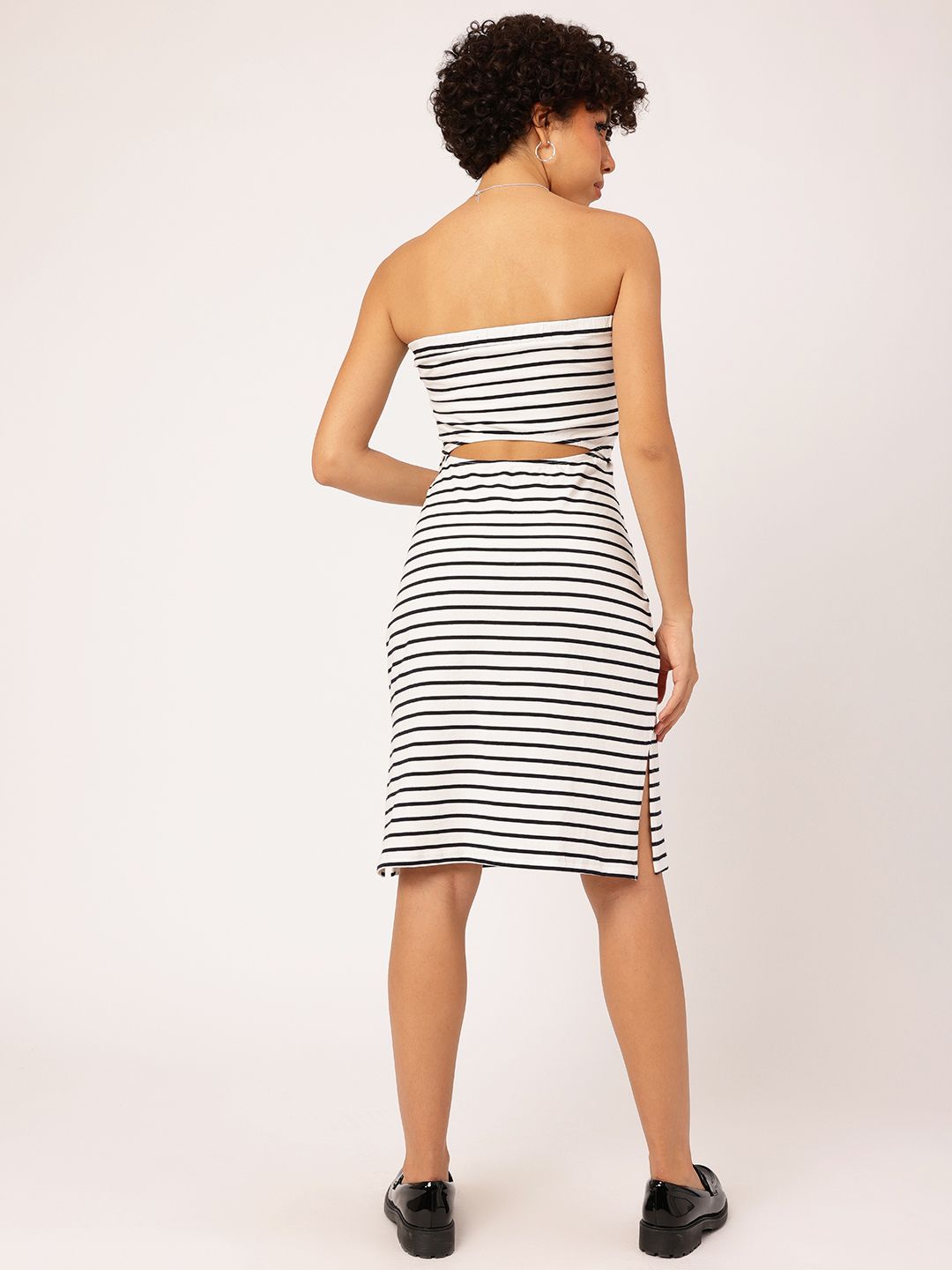 DressBerry Monochrome Maven Striped Strapless Cut Out Detail Dress