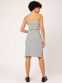 DressBerry Monochrome Maven Striped Strapless Cut Out Detail Dress