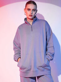 STREET 9 High Neck Half Zipper Fleece Pullover Sweatshirt