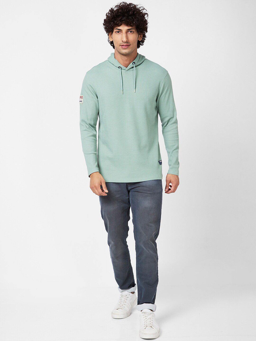 SPYKAR Self Design Hooded Slim Fit T-shirt