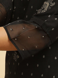 W Black Ethnic Motifs Printed Sequinned Straight Kurta