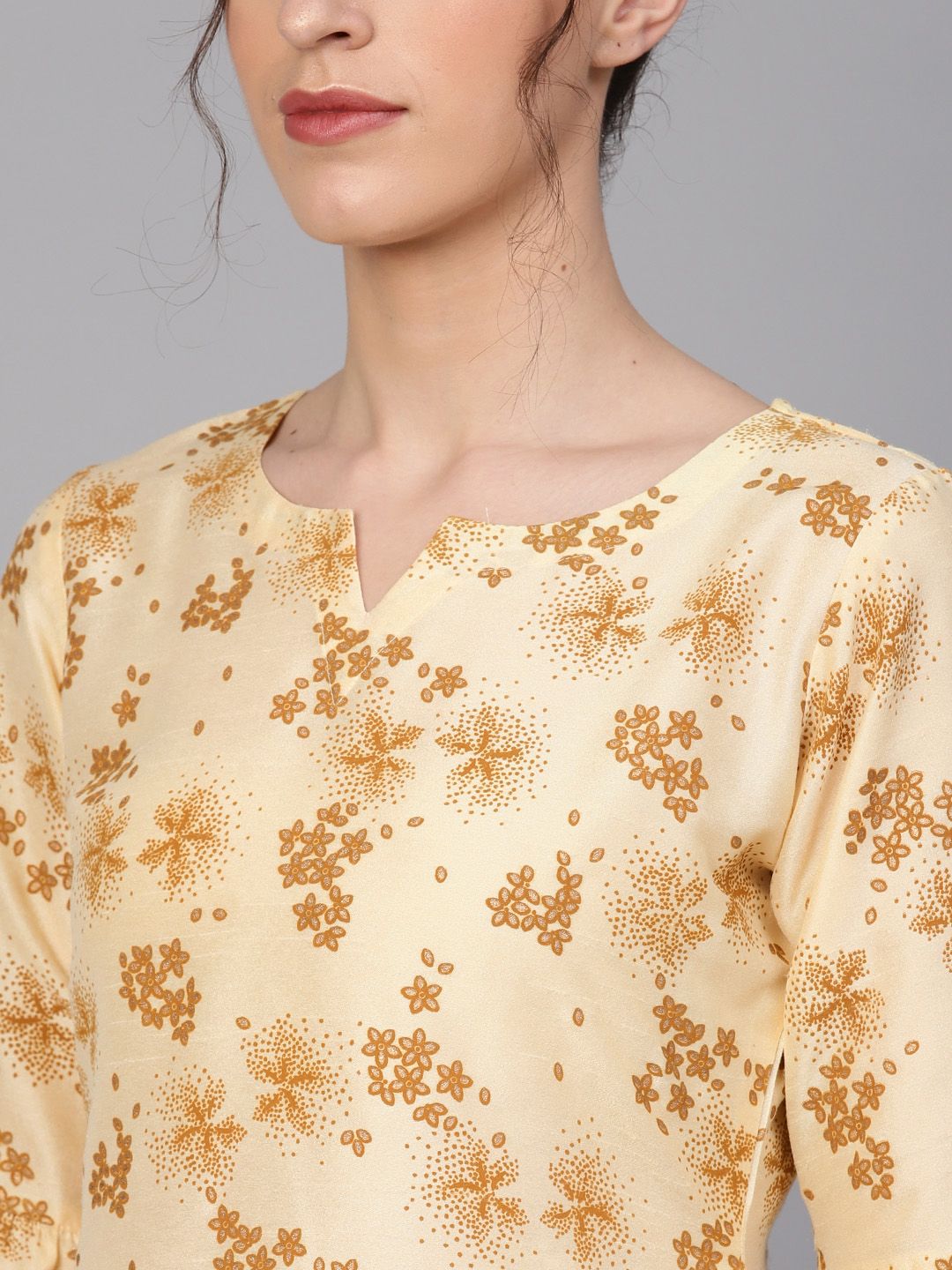 Gerua By Libas Women Cream-Coloured  Brown Block Print Kurta with Palazzos