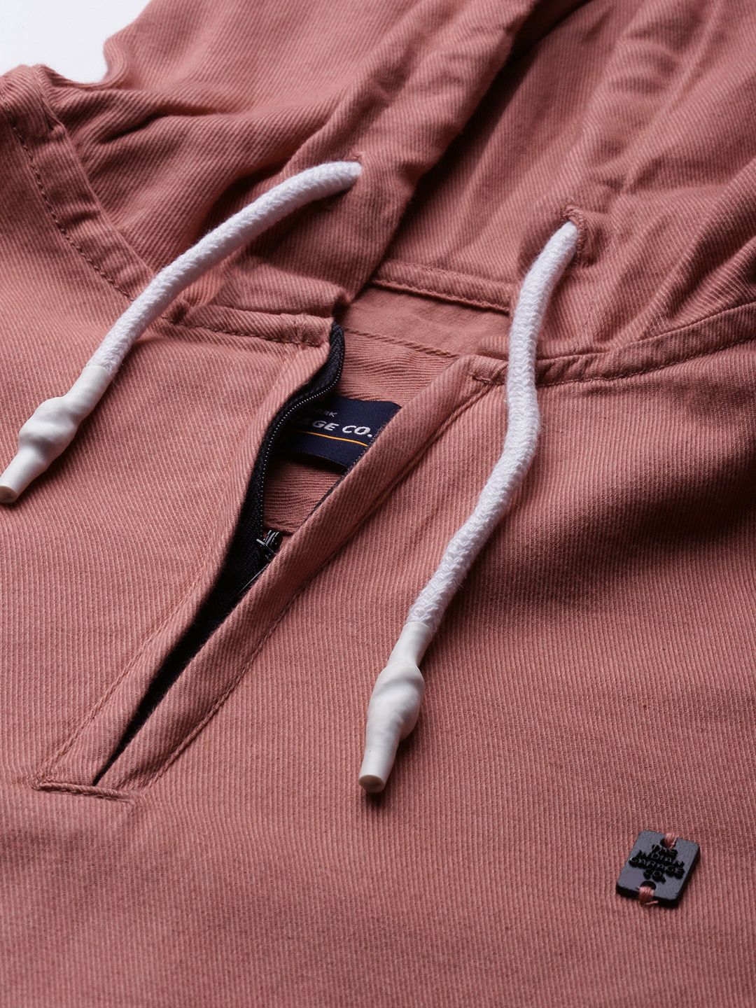 The Indian Garage Co Men Pink Solid Pure Cotton Hooded Sweatshirt-Style Shirt