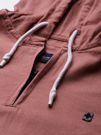 The Indian Garage Co Men Pink Solid Pure Cotton Hooded Sweatshirt-Style Shirt