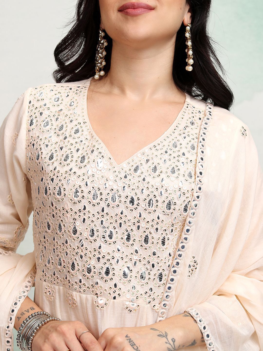 Vishudh Embroidered Regular Mirror Work Pure Cotton Anarkali Kurta Set