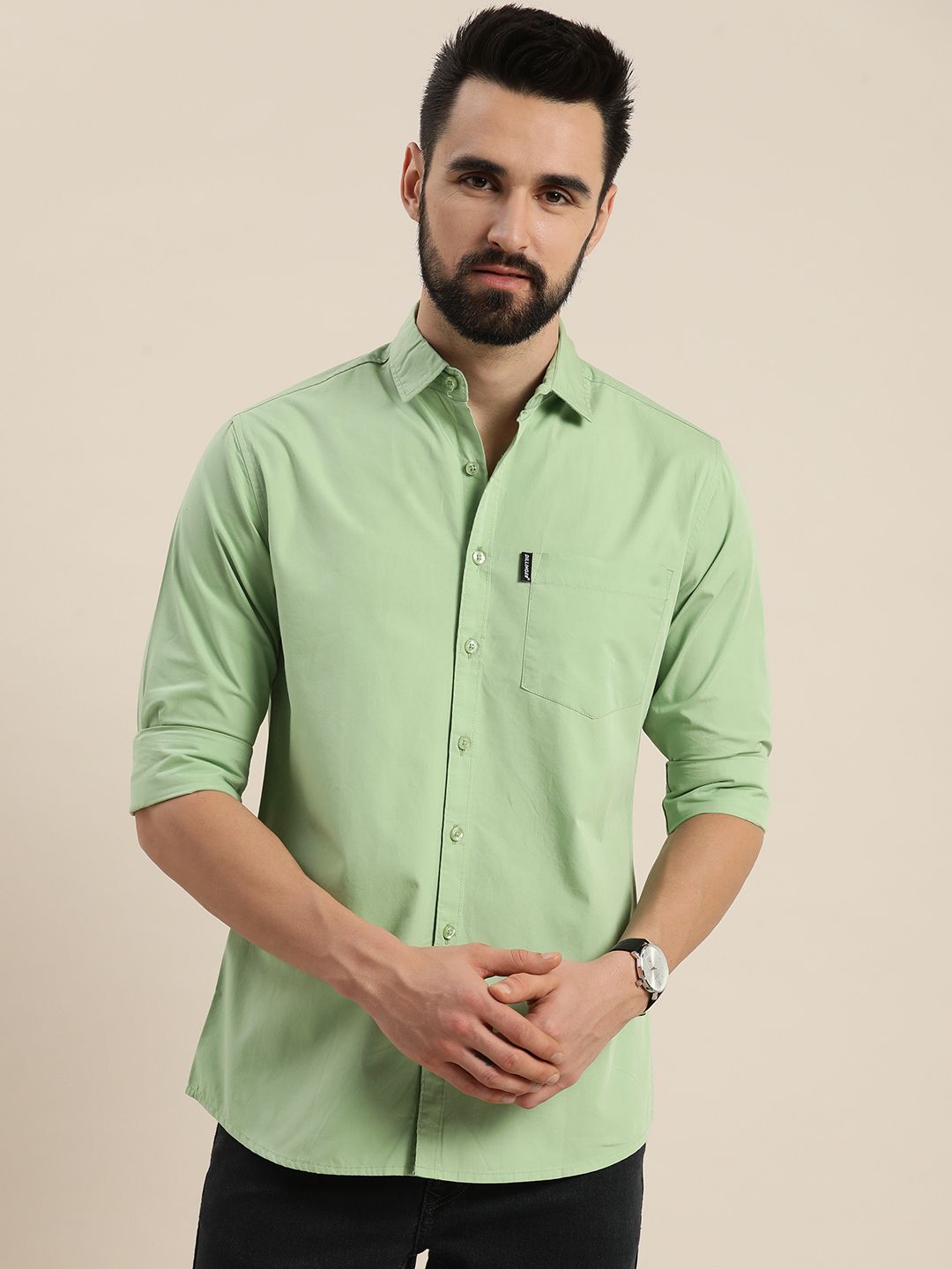 DILLINGER Men Green Cotton Casual Shirt