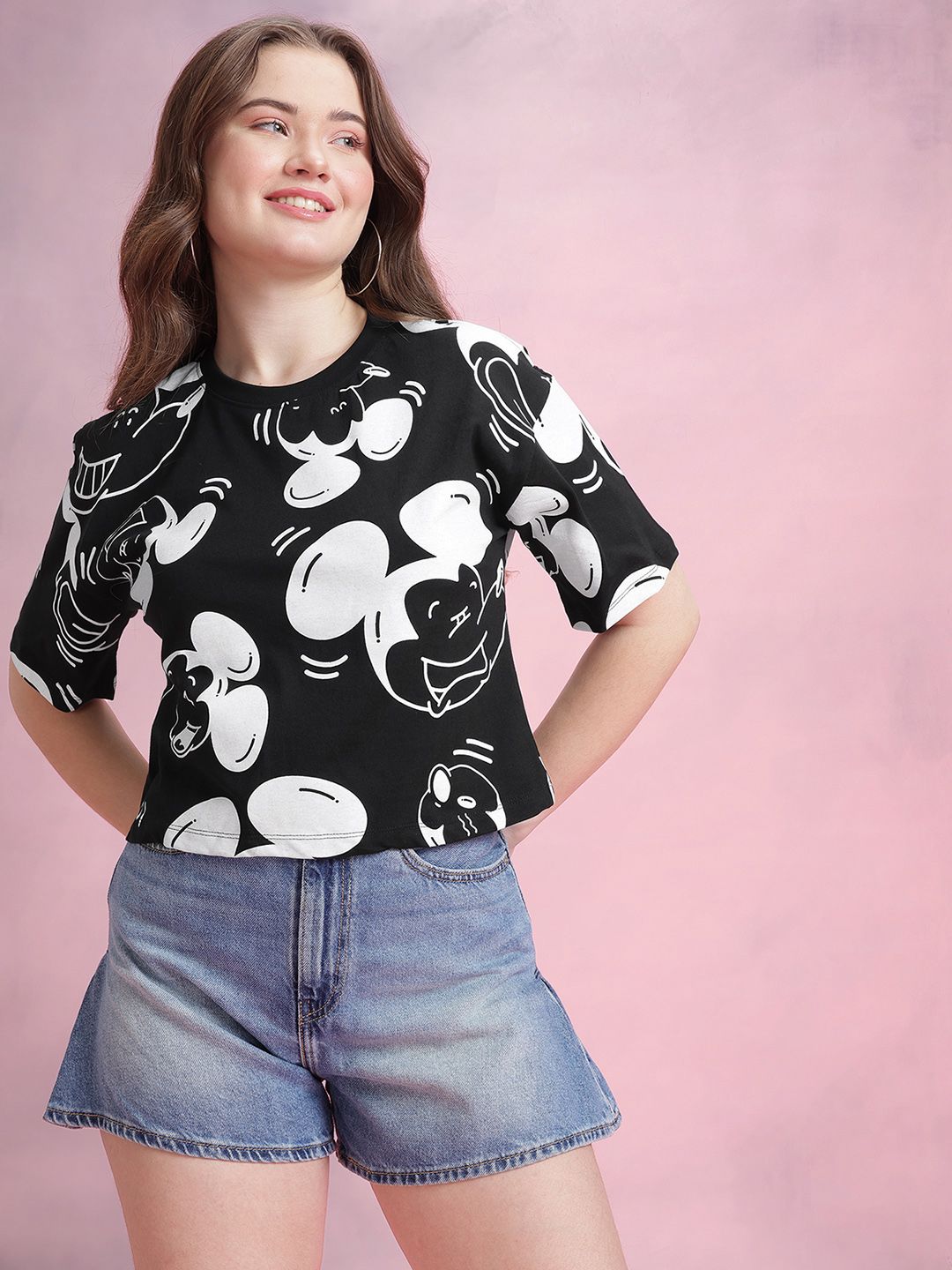 DressBerry Mickey Mouse Printed Pure Cotton Boxy T-shirt