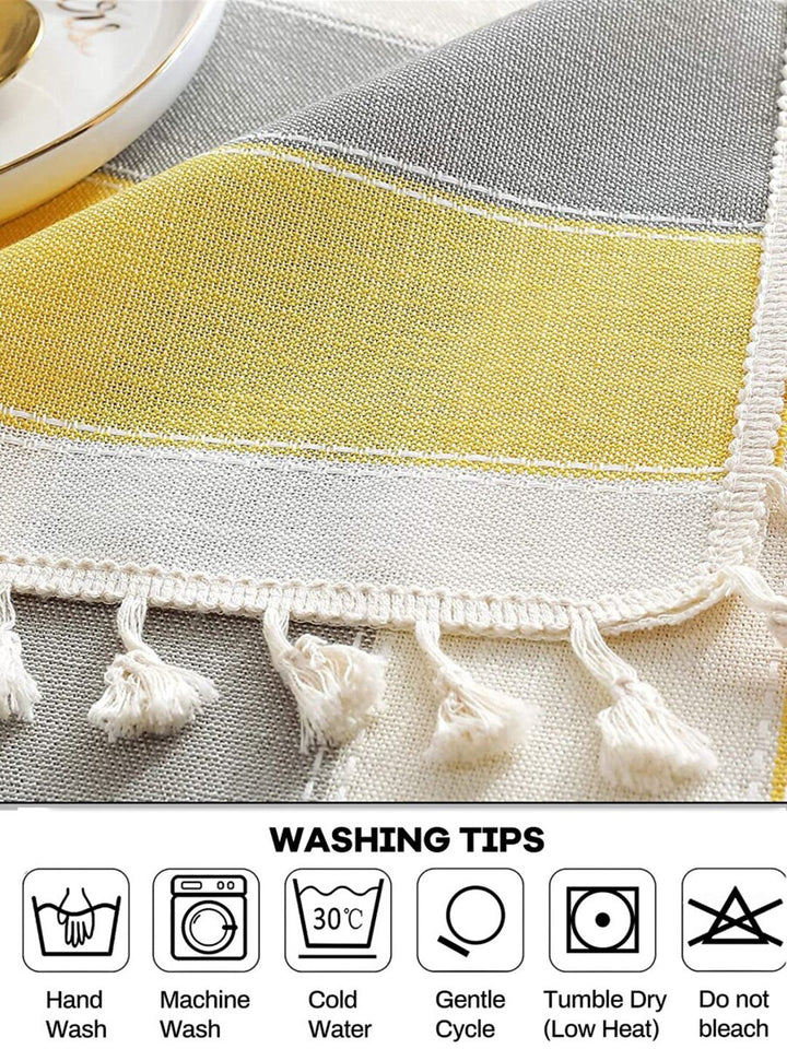 URBAN SPACE Yellow & White 6 Seater Striped Table Cloth