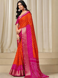 Kalini Women Dola Silk Bandhani Print Zari border Saree