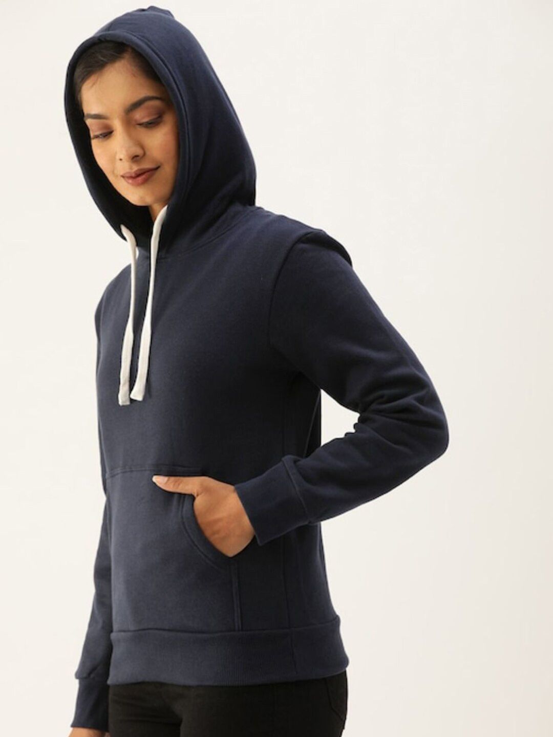 Campus Sutra Women Navy Blue Hooded Sweatshirt