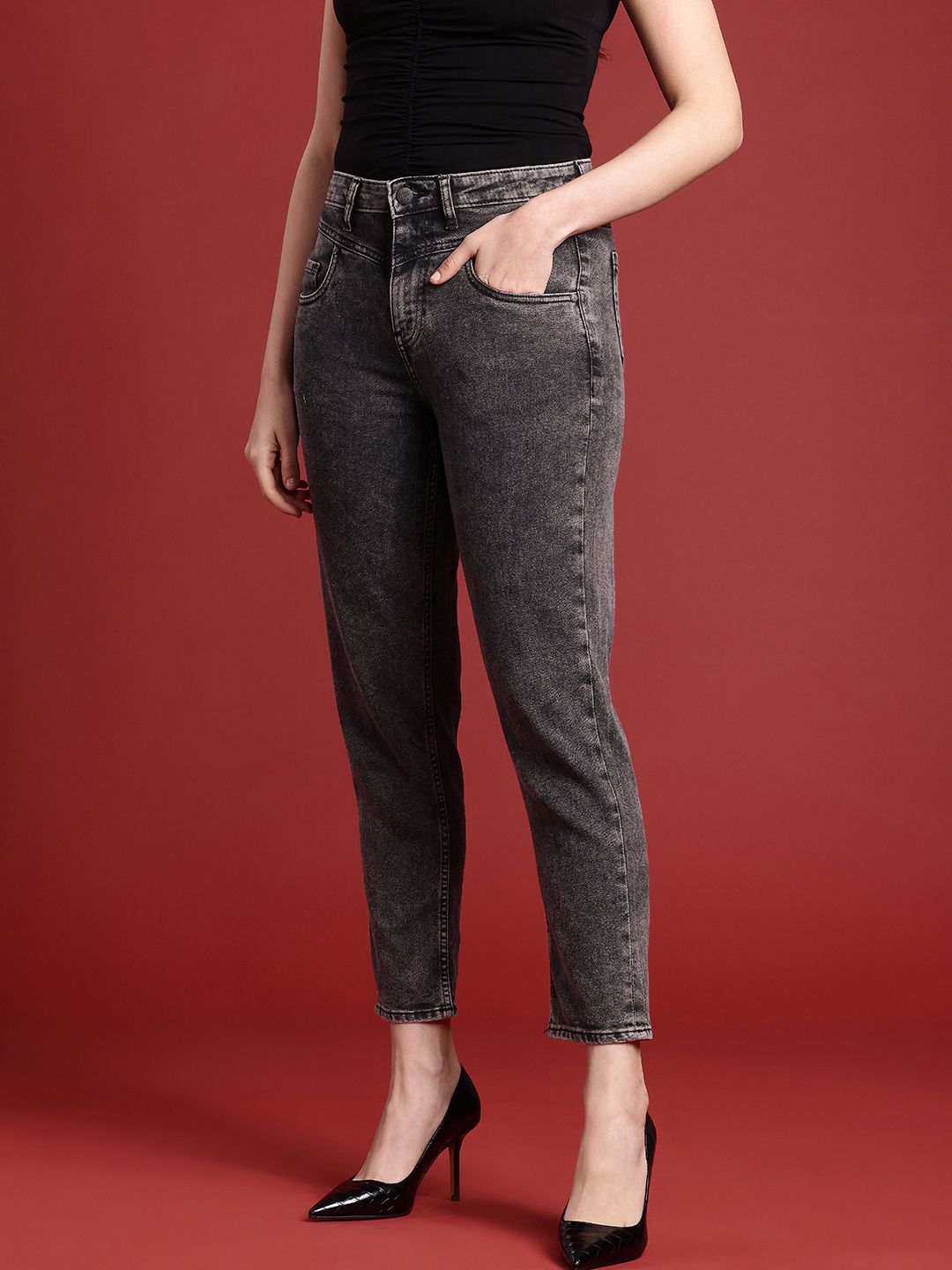all about you Women Mom Fit High-Rise Heavy Fade Stretchable Jeans