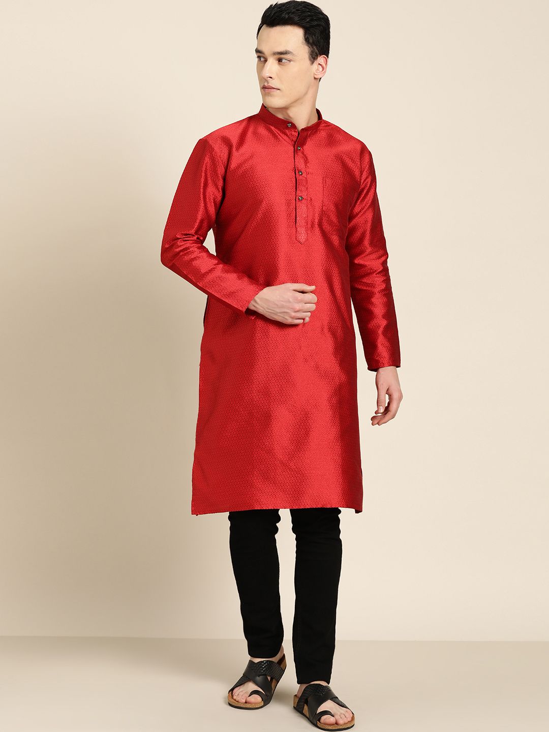 SOJANYA Lelaki Red Woven Design Straight Kurta