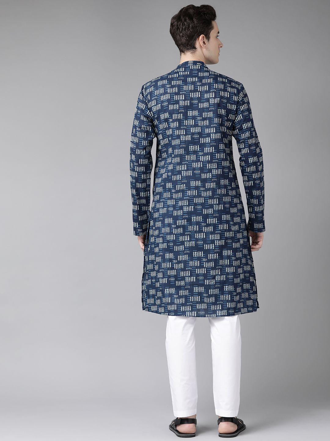 See Designs Men Navy Blue Printed Pure Cotton Kurta with Trousers