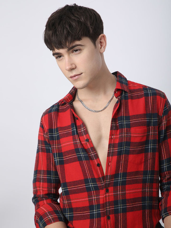 VASTRADO Men Classic Slim Fit Opaque Checked Casual Shirt