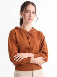 RAREISM Women Rust & Brown Crop Cotton Pullover