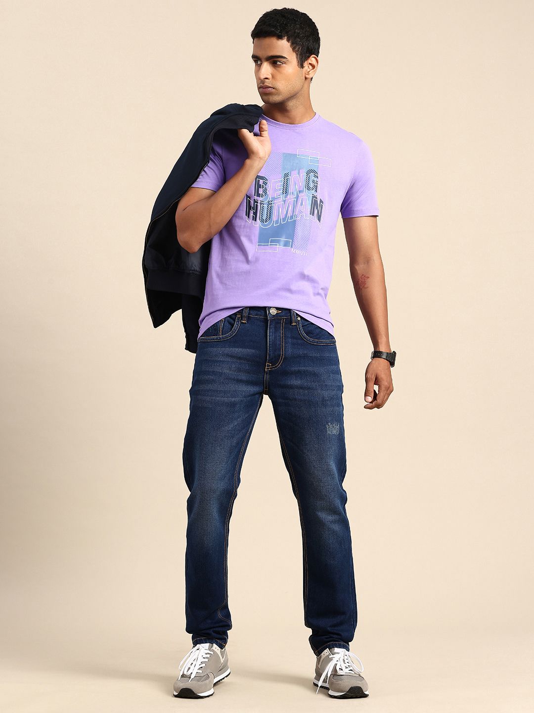 Being Human Brand Logo Printed Pure Cotton Slim Fit T-shirt