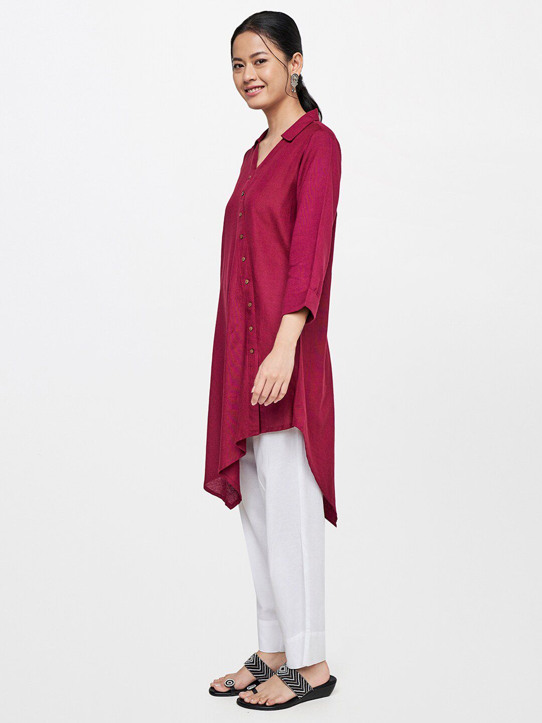 Global Desi Red Shirt Collar Tunic