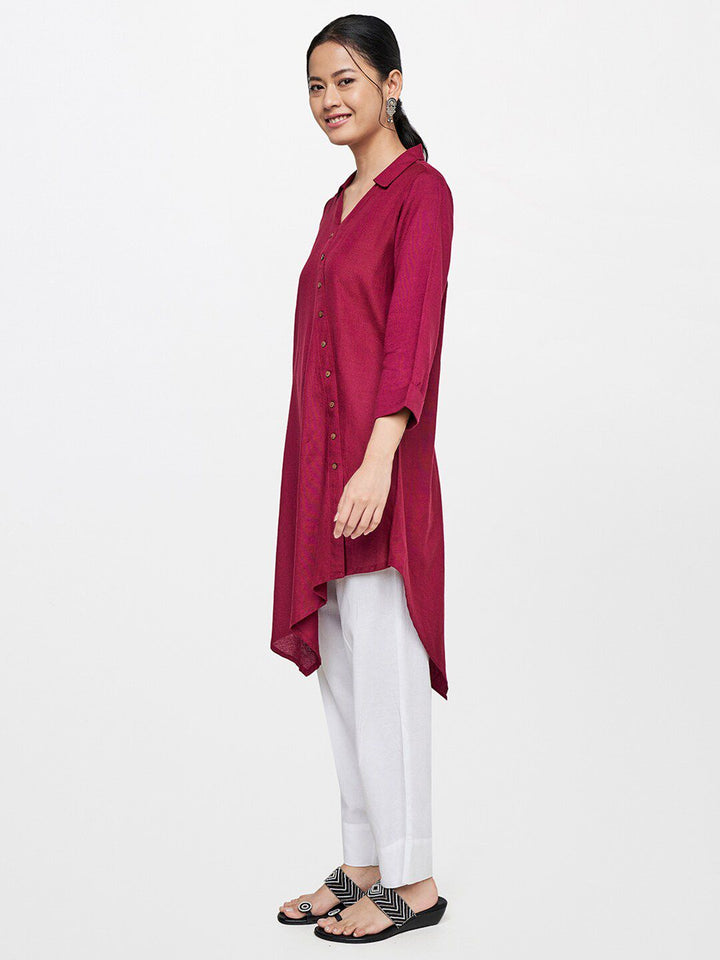 Global Desi Red Shirt Collar Tunic