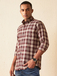 DENNISON Smart Tartan Checked Button-Down Collar Cotton Casual Shirt