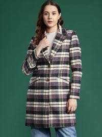 DressBerry Notched Lapel Checked Longline Overcoat
