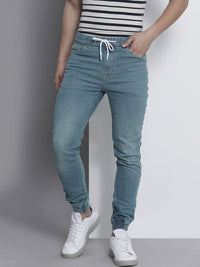 The Indian Garage Co Men Blue Slim Fit Light Fade Stretchable Jogger Jeans