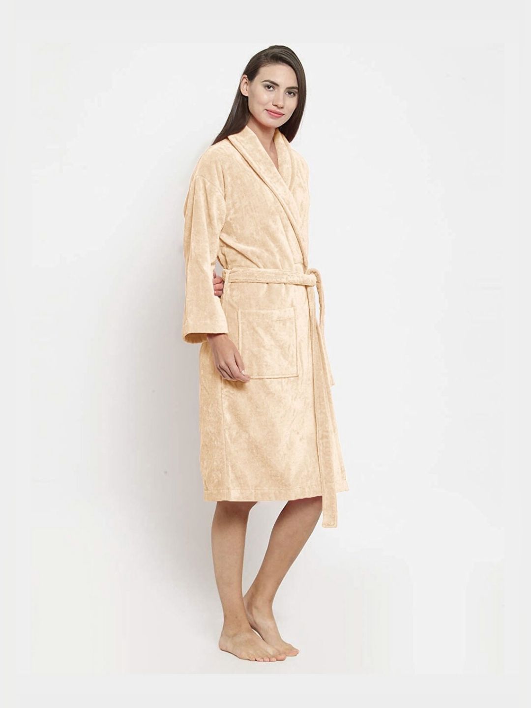 MYTRIDENT White Pure Cotton Bath Robe With 2 Front Pockets