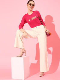 STREET 9 Women Typography Embellished Acrylic Pullover