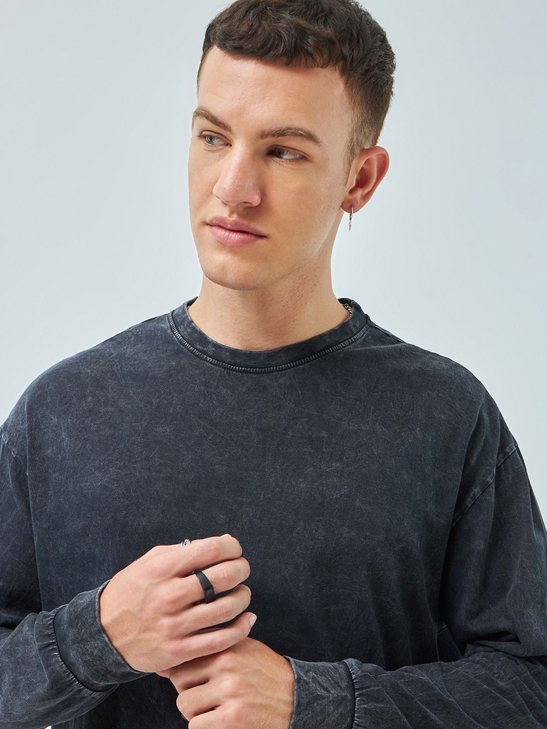 Bewakoof Round Neck Long Drop Shoulder Sleeves Pure Cotton Oversized T-shirt