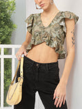 DressBerry Indie Vibes Printed Ruffled Crop Top