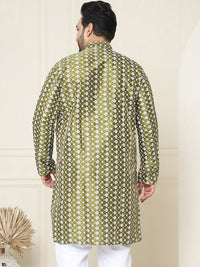 SOJANYA PLUS Men Green & White Chikankari Embroidered Kurta