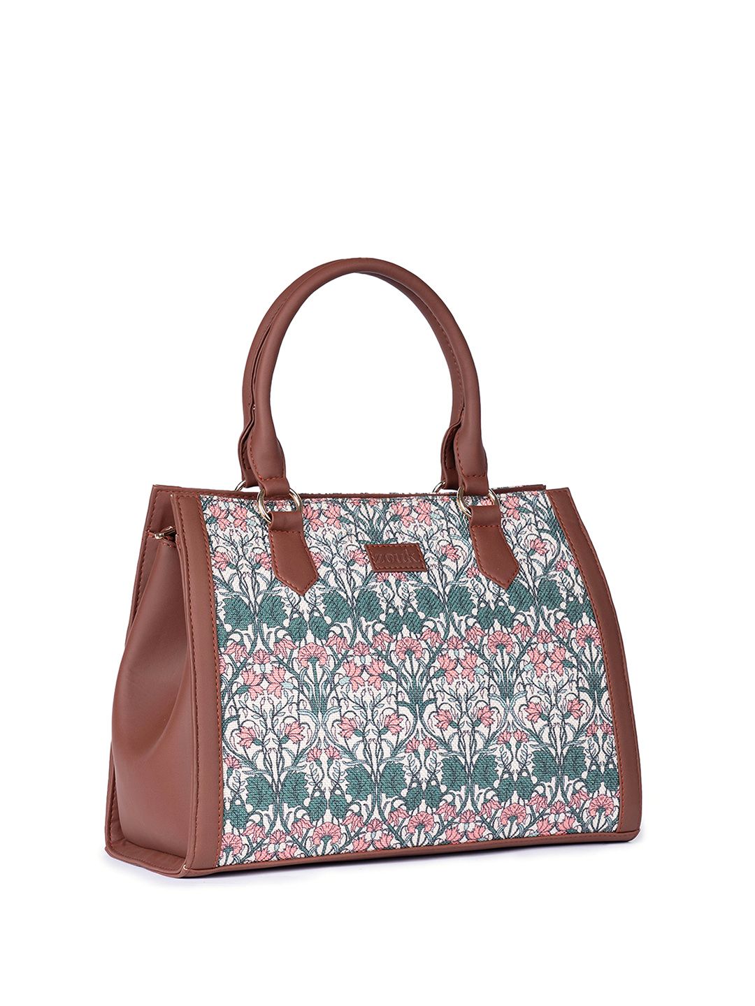 ZOUK Floral Printed Oversized Structured Jute Handheld Bag