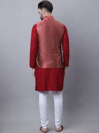 SOJANYA Men Floral Embroidered Pure Cotton Kurta With Pyjamas & Nehru Jacket