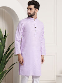SOJANYA Men Lavender Checked Straight Kurta