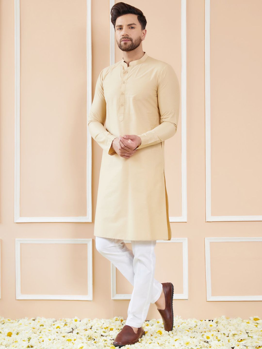 See Designs Mandarin Collar Pure Cotton Straight Kurta