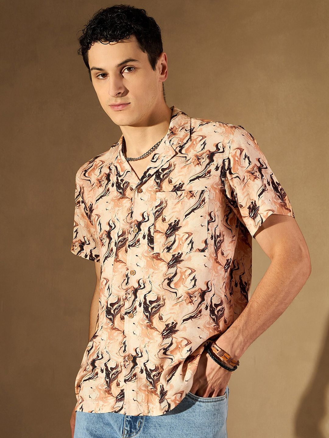 DENNISON Abstract Printed Cuban Collar Smart Oversized Casual Shirt