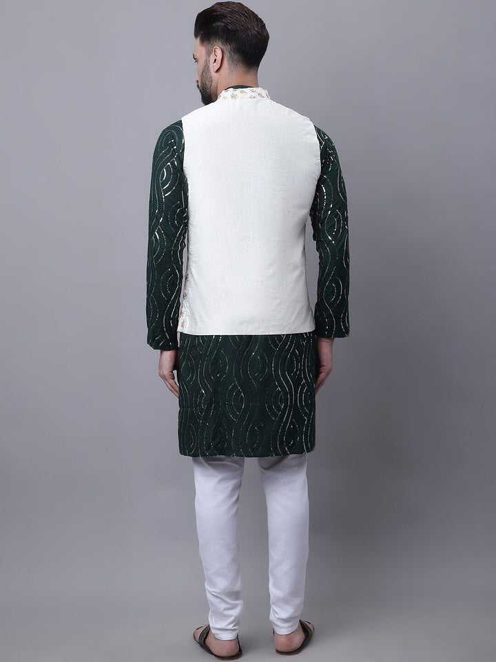 SOJANYA Men Ethnic Motifs Embroidered Pure Cotton Kurta With Pyjamas & Nehru Jacket