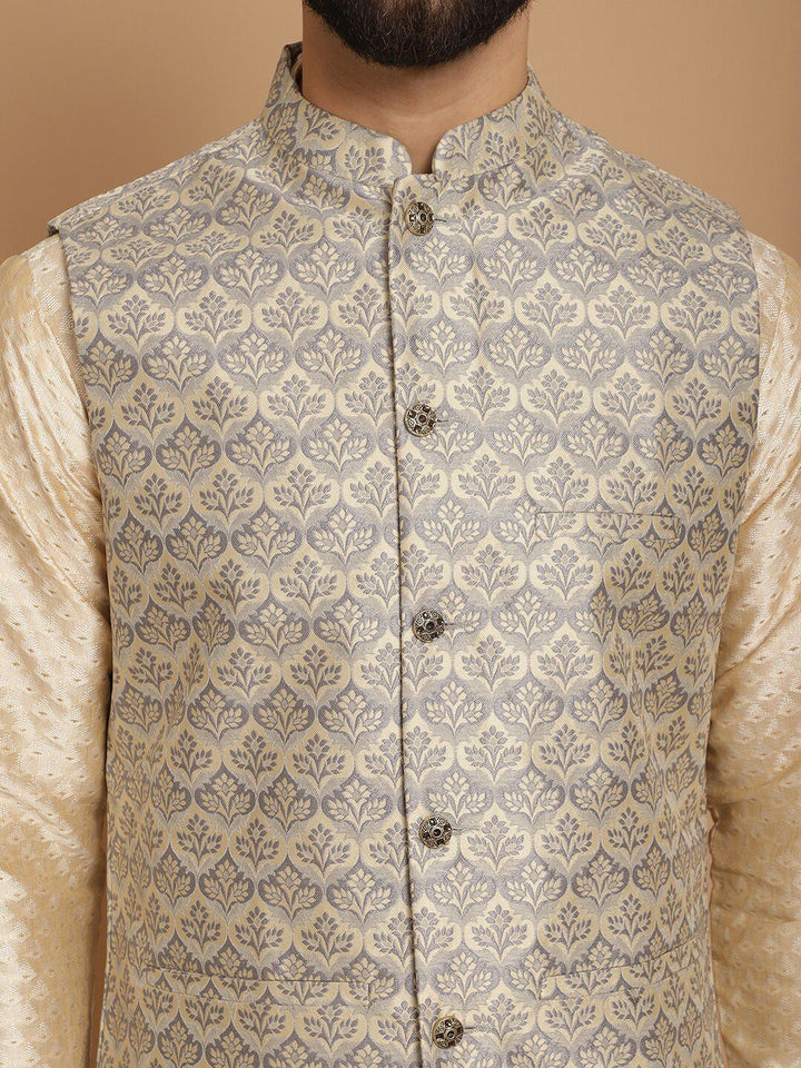 Anouk Ethnic Motifs Mandarin Collar Self Design Kurta with Churidar